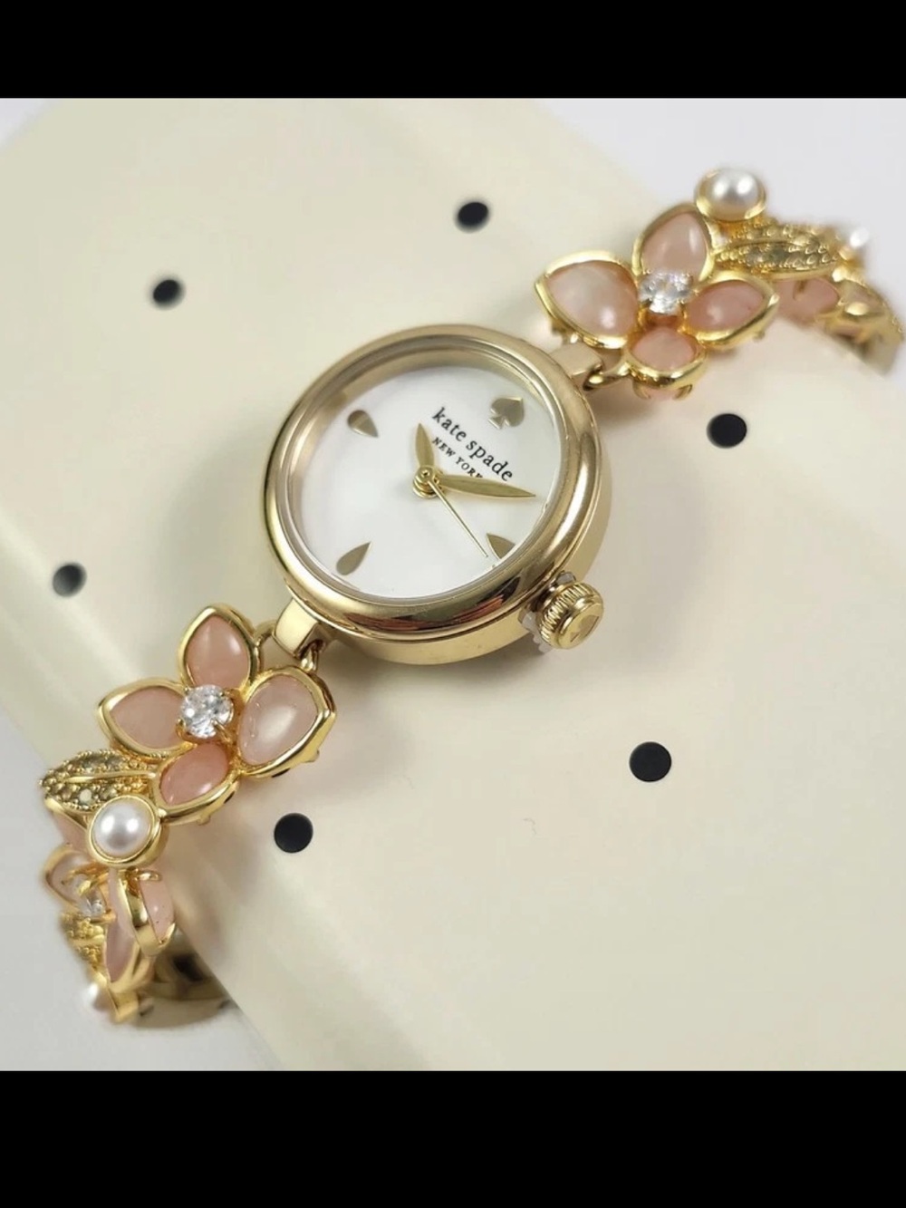 Kate Spade Monroe Pink & Gold Flower Link Crystal Bracelet Watch KSW1866 NIB